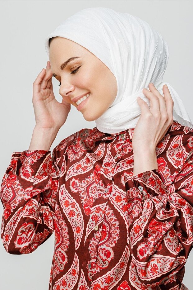 Beyaz Piliseli Bambu Eşarp - 3