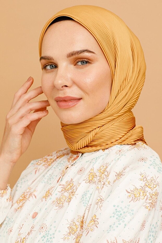 Eșarfă plisată șofran - 2