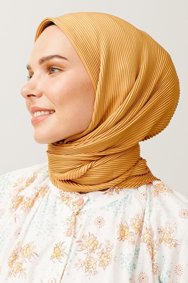 Eșarfă plisată șofran - 3