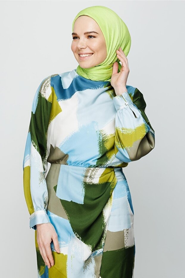 Eșarfă plisată verde fistic - 1