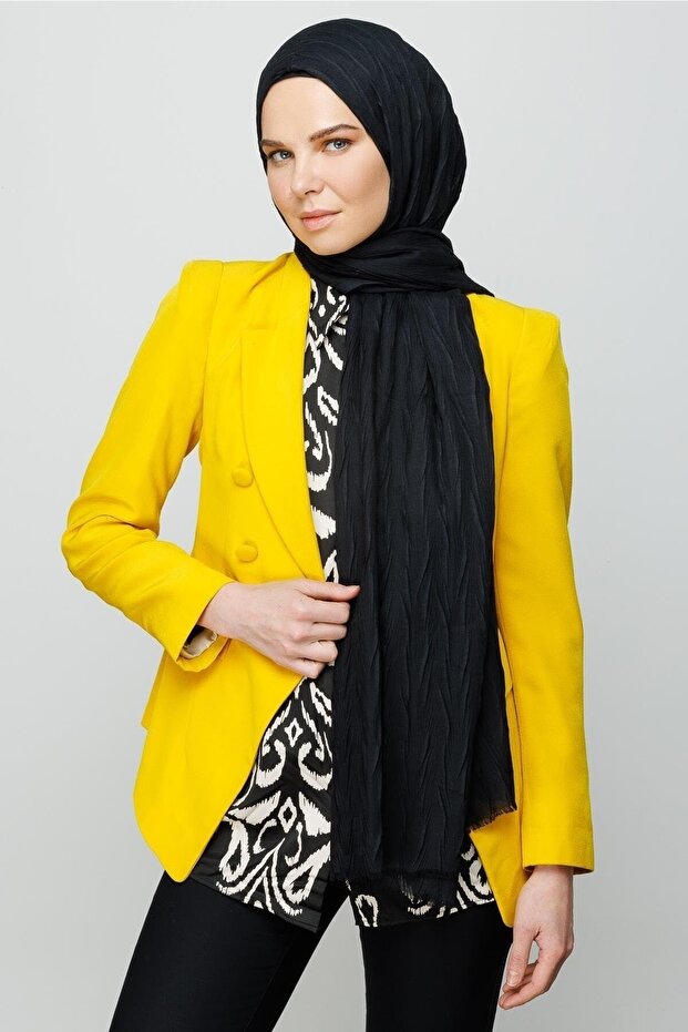 Siyah Piliseli Bambu Şal - 5