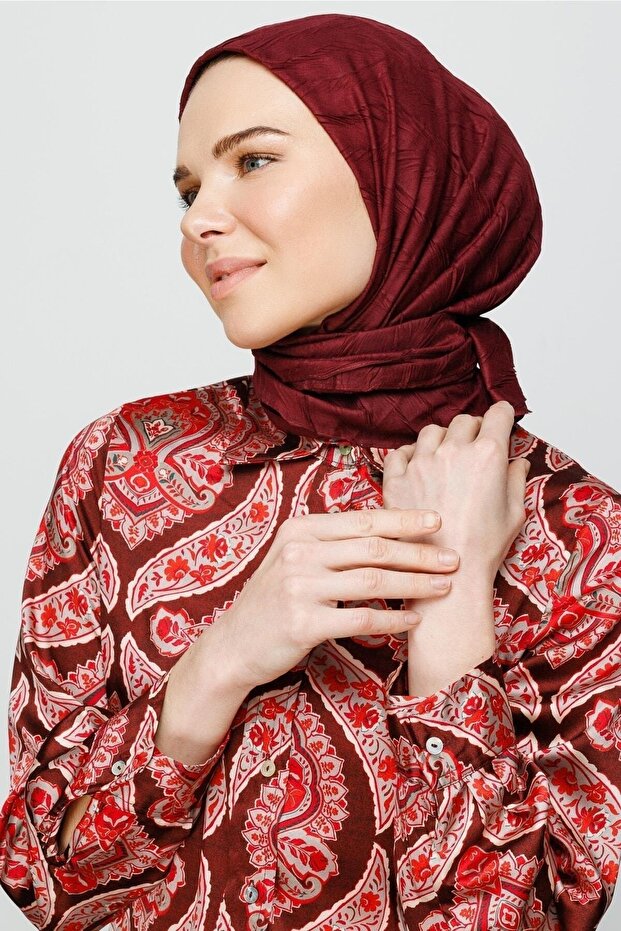 Koyu Bordo Piliseli Bambu Eşarp - 6