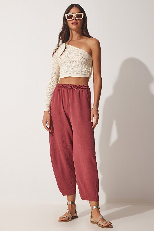 Women's Dried Rose Linen Shalwar Trousers CI00036
