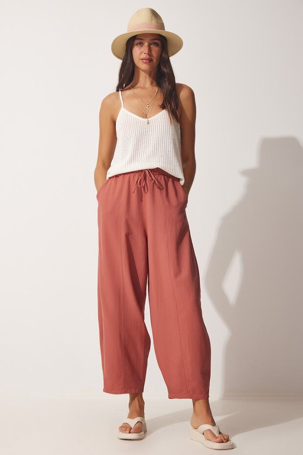 Dusty Rose Taschen-Shalwar-Hose aus Leinen-Viskose für Damen CV00001 - 1