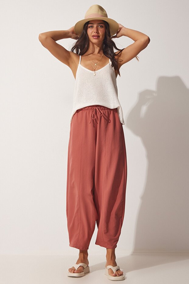 Dusty Rose Taschen-Shalwar-Hose aus Leinen-Viskose für Damen CV00001 - 2