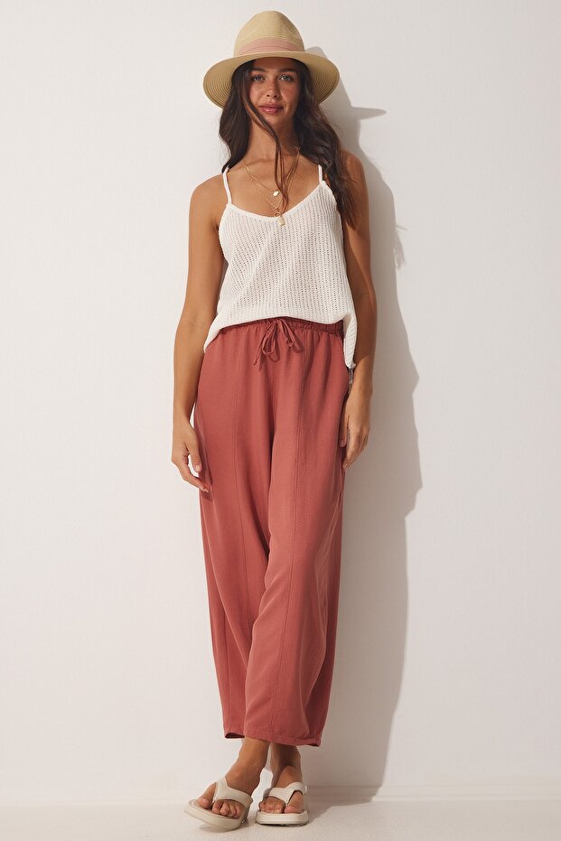 Dusty Rose Taschen-Shalwar-Hose aus Leinen-Viskose für Damen CV00001 - 3