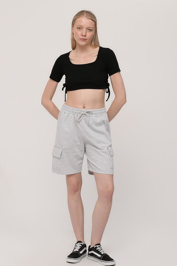 Kadın Relaxest Oversize Bağcıklı Kargo Cepli Bermuda Şort - 6