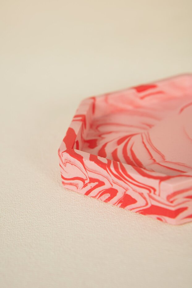 قاعدة أكواب خرسانية من الرخام الوردي السداسي الشكل / حامل / صينية عرض تقديمي - 6