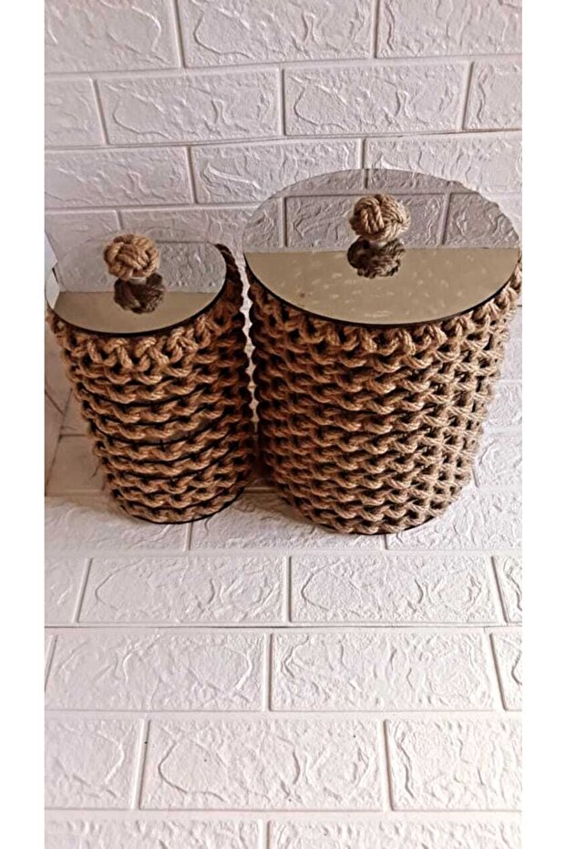 Decorative Wicker 2-Piece Glass Cover Organizer-Organizer-Basket Set Round