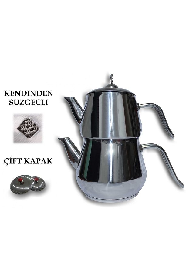 Burcu Maksi Boy Çaydanlık Çift Kapak Kendinden Süzgeçli - 1
