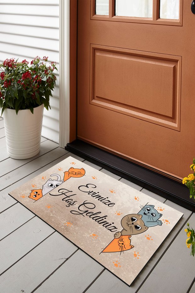 Welcome to Our Home Digital Printed 50x70cm Decorative Multi-Purpose Indoor and Outdoor Door Mat with Cat