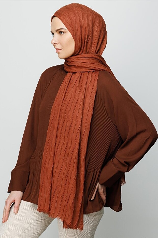 Kızıl Kahve Piliseli Bambu Şal - 2