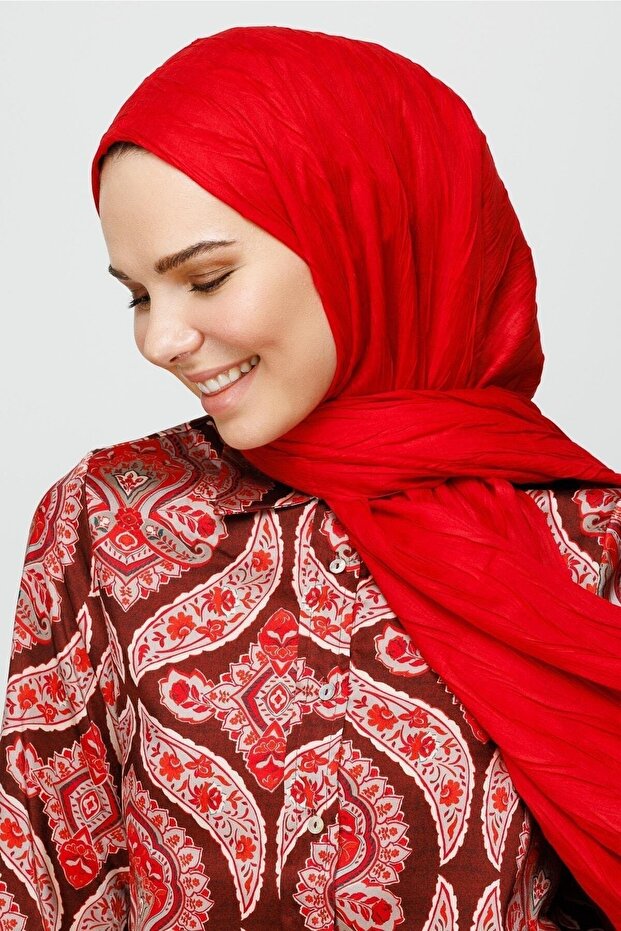 Kırmızı Piliseli Bambu Şal - 5