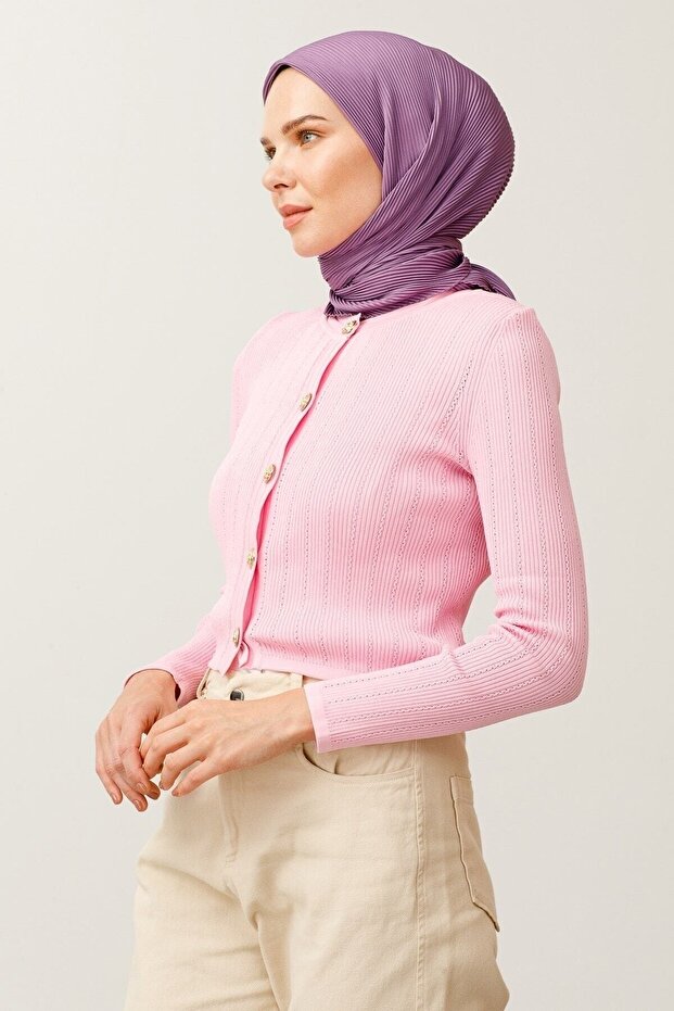 Eșarfă plisată lavandă - 5