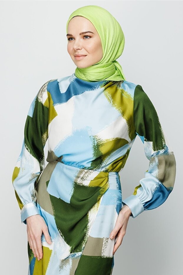 Eșarfă plisată verde fistic - 5