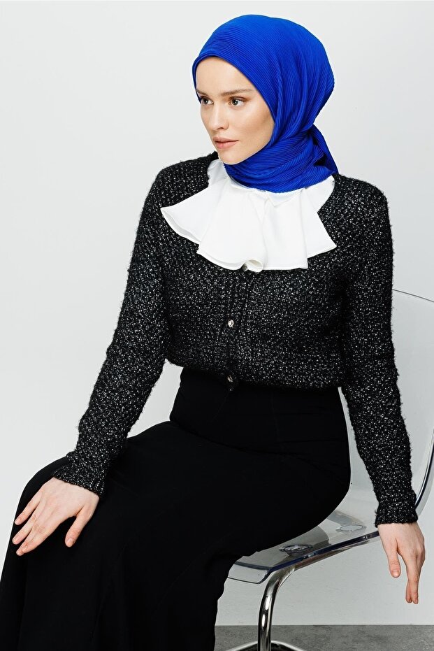 Eșarfă plisată albastră Saks - 3