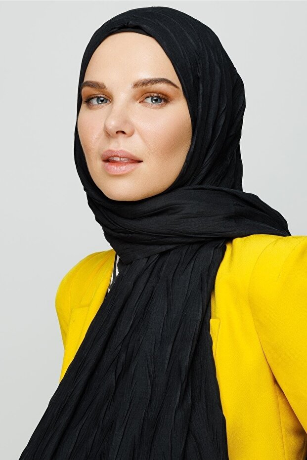 Siyah Piliseli Bambu Şal - 1