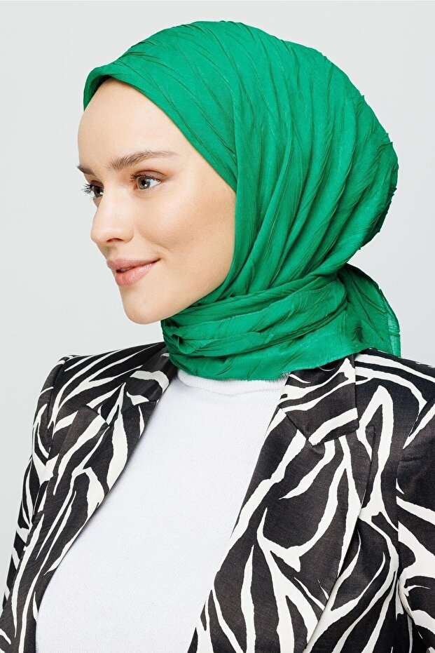 Benetton Yeşili Piliseli Bambu Eşarp - 6