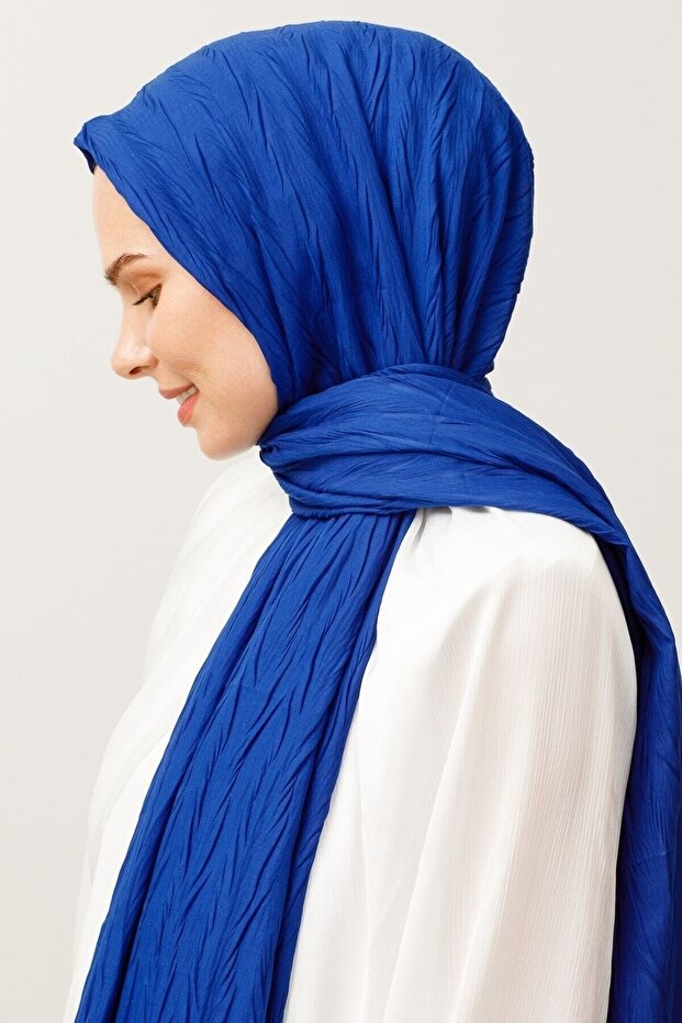 Saks Mavi Piliseli Bambu Şal - 5