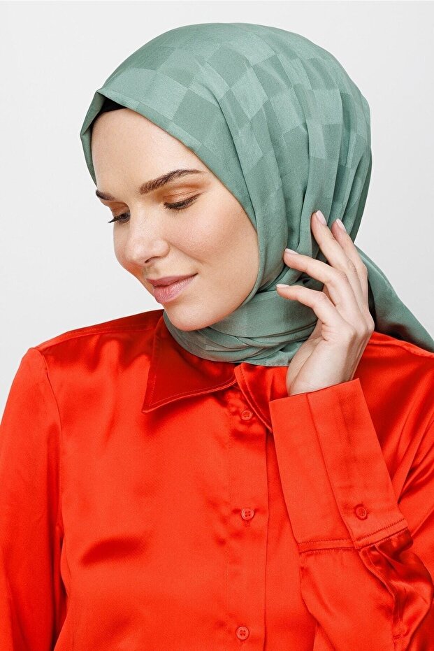 Model verde șamic șal jacquard mătăsos - 3