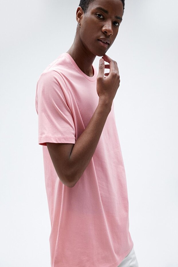 3sam10729hk 286 Pink Men's Jersey Basic Crew Neck Short Sleeve T-shirt