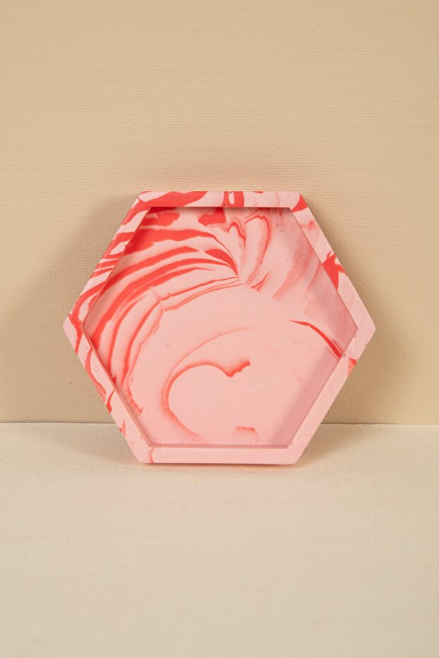 قاعدة أكواب خرسانية من الرخام الوردي السداسي الشكل / حامل / صينية عرض تقديمي - 1