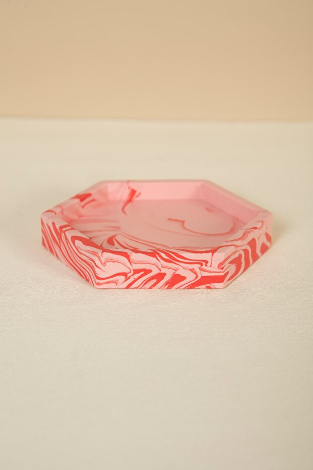 قاعدة أكواب خرسانية من الرخام الوردي السداسي الشكل / حامل / صينية عرض تقديمي - 4