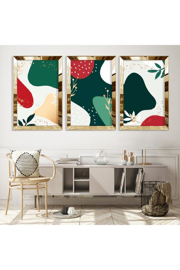 Colorful Triple Mdf Table Set with Gold Mirrored Plexi Frame
