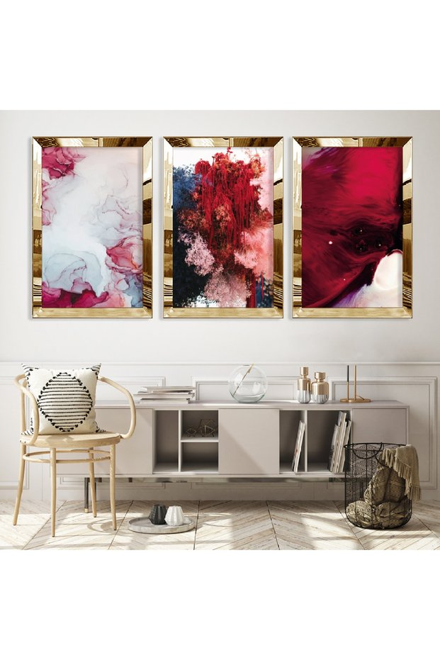 Colorful Triple Mdf Table Set with Gold Mirrored Plexi Frame