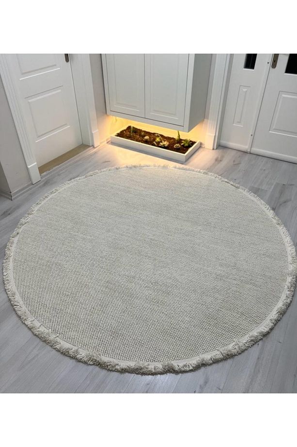 Eko Halı Motto Mot Plaın Whıte Yuvarlak Yumuşak Tuşeli Örgü Dokuma Modern Makine Halısı - 6