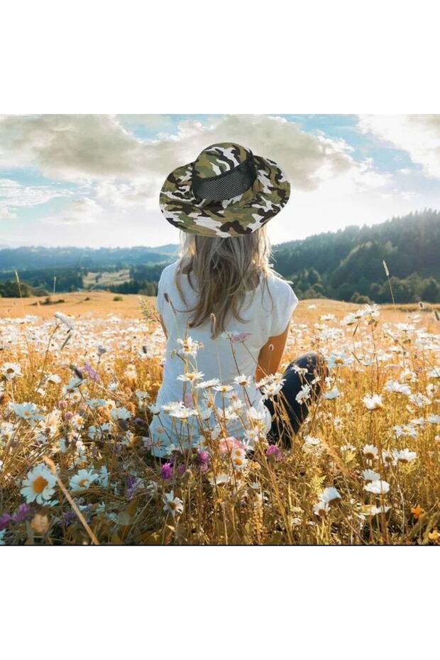 Buttoned Hiking and Hunting Fisherman Hat (With Mesh) (Unisex) (Camouflage)