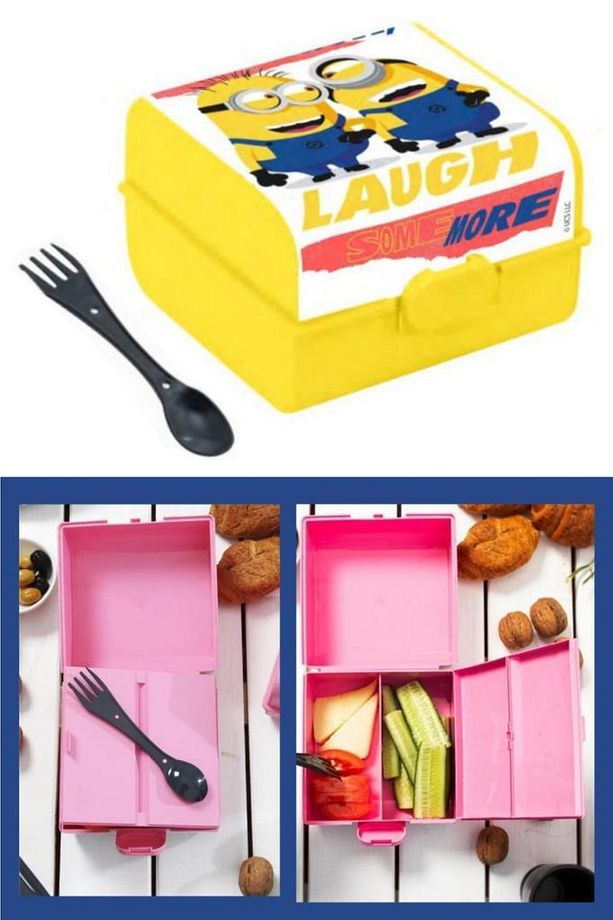 Lisanslı Minions Düğmeli Matara Ve Beslenme Kutusu, Minyonlar 3 Bölmeli Okul Kabı Ve Suluğu 2’li Set - 3