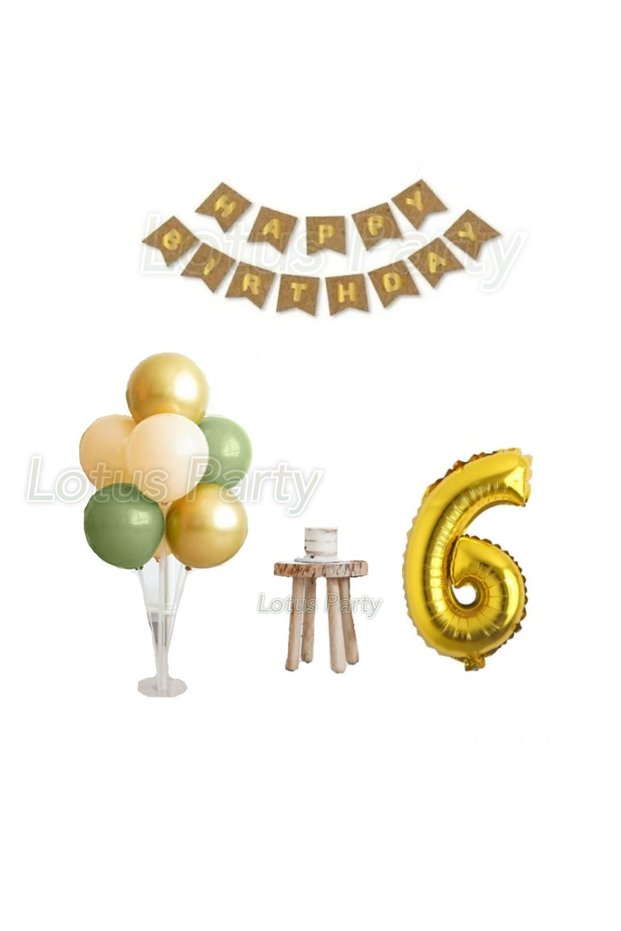 6 Years Minimal Birthday Set Balloon Stand Figure Foil Balloon Bohemian Color Balloon Kraft Happy Birthday