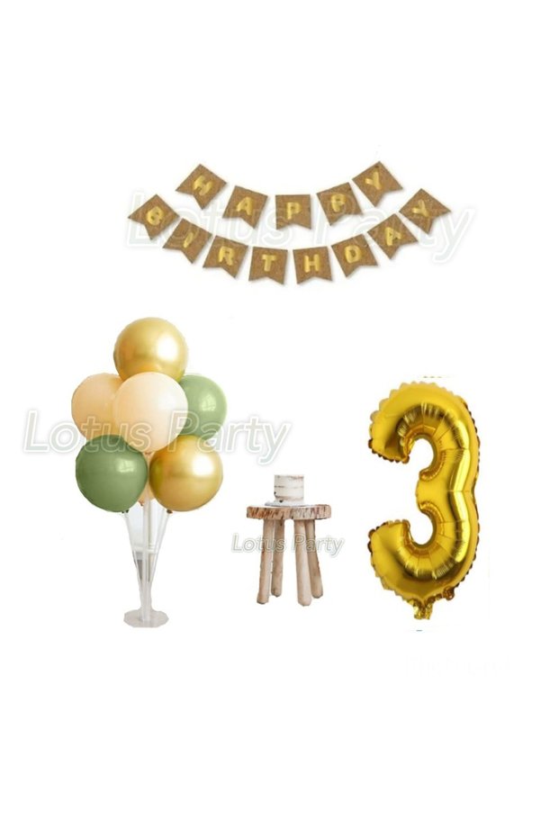 3 Years Minimal Birthday Set Balloon Stand Figure Foil Balloon Bohemian Color Balloon Kraft Happy Birthday