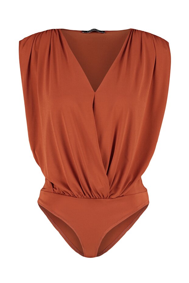 Tarçın Vatkalı Kruvaze Yaka Esnek Çıtçıtlı Örme Body TWOSS23BD00007 - 7