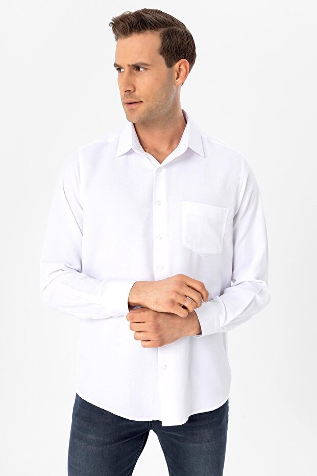 Köşeli Manşet Regular Armürlü Gömlek - 3