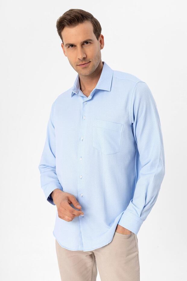 Köşeli Manşet Regular Armürlü Gömlek - 1