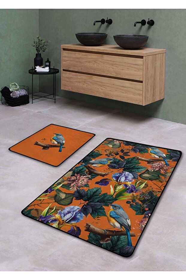 Non-Slip Base Washable 2-Piece Bath Mat - Equator Pattern 60*100 Cm - 50*60 Cm