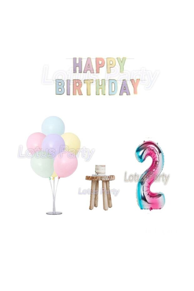 2 Years Minimal Birthday Set Balloon Stand Figure Foil Balloon Macarons Color Balloon Happy Birthday Lettering