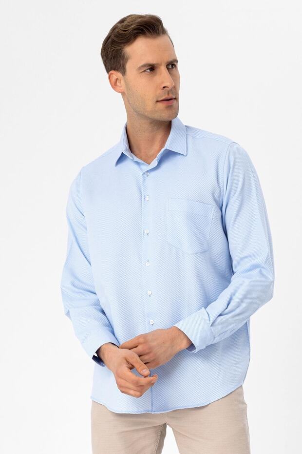 Köşeli Manşet Regular Armürlü Gömlek - 3