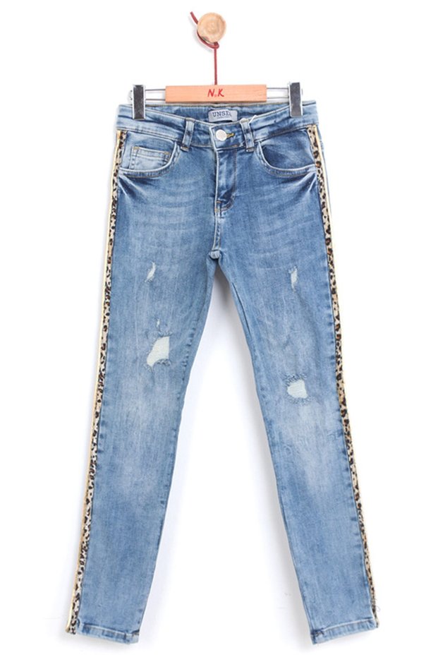 Girl's Leopard And Gold Layette Cotton Cotton Light Blue Color Stretchy Jean Jeans Denim Trousers