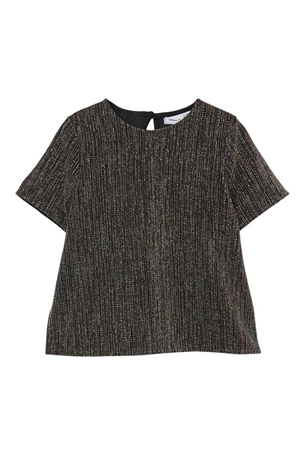 Sequined Loose Fit Short Sleeve Crew Neck Girl's Blouse