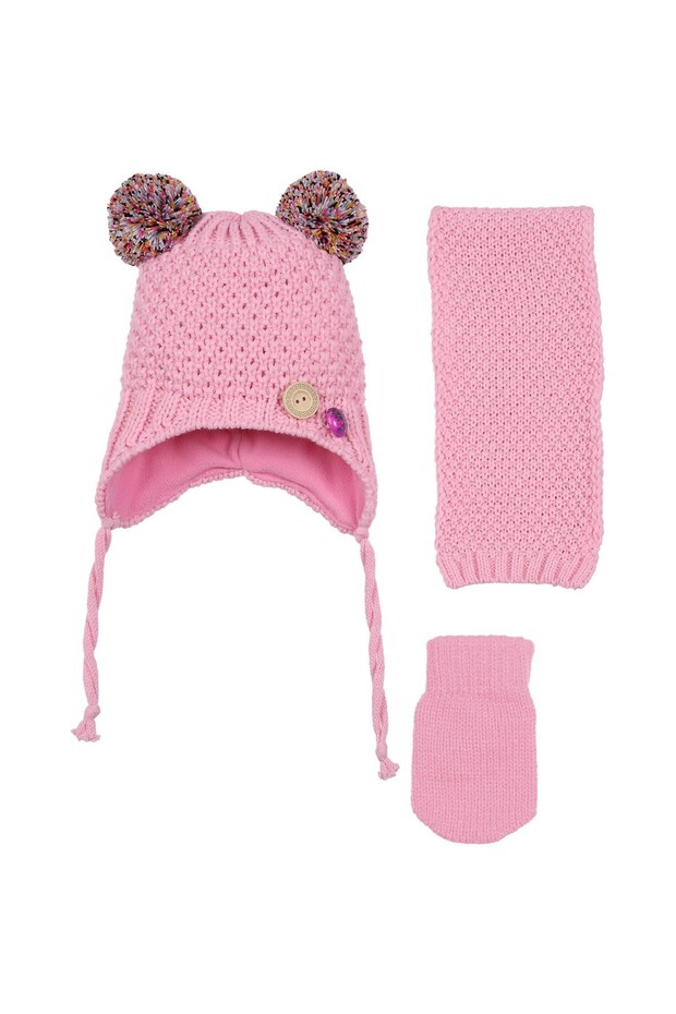 Girl's Scarf Beanie Glove Set 0-18 Months Pink K8902
