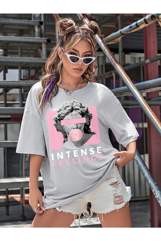 Intense Felling Printed Women's Oversize Salas T-shirt Boyfriend