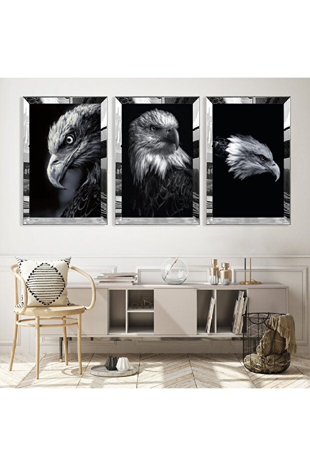Eagle Triple Mdf Table Set with Silver Mirrored Plexiglass Frame