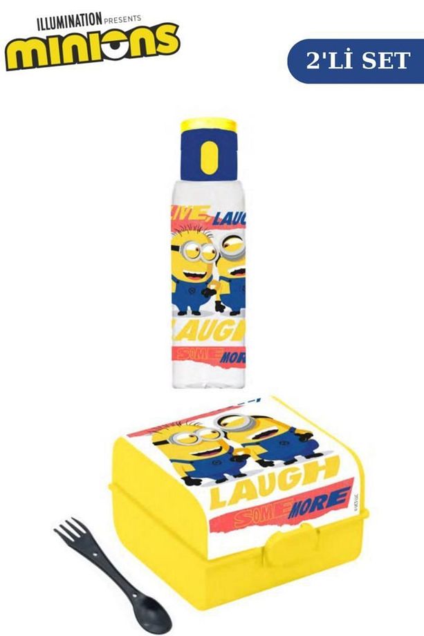 Lisanslı Minions Düğmeli Matara Ve Beslenme Kutusu, Minyonlar 3 Bölmeli Okul Kabı Ve Suluğu 2’li Set - 1