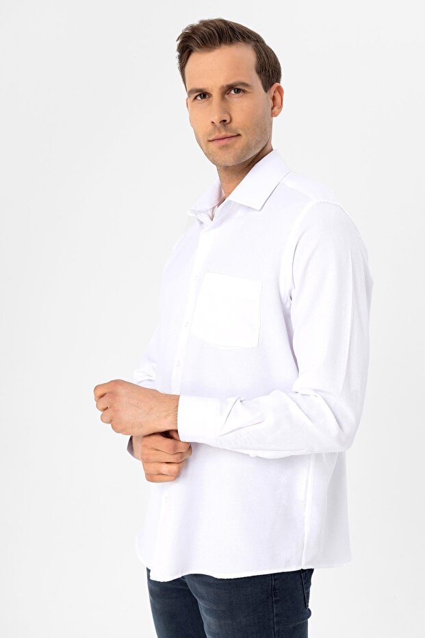 Köşeli Manşet Regular Armürlü Gömlek - 5