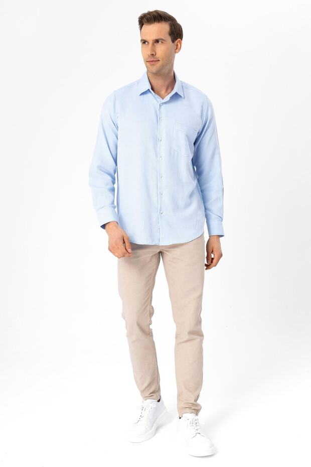 Köşeli Manşet Regular Armürlü Gömlek - 4