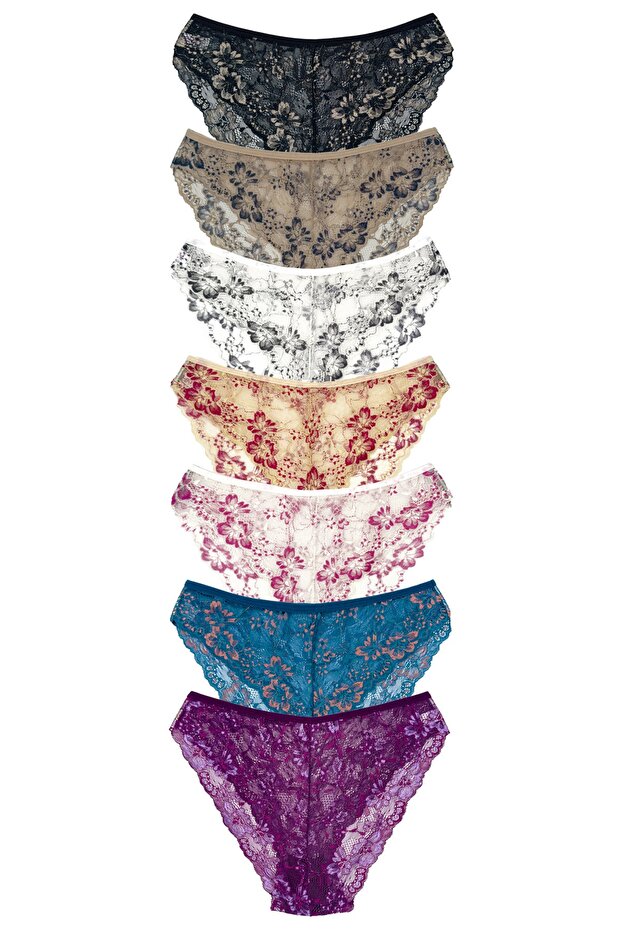 7-Piece Double Color Lace High Waist Women's Panties