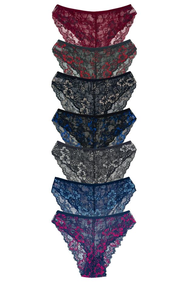 7-Piece Double Color Lace High Waist Women's Panties
